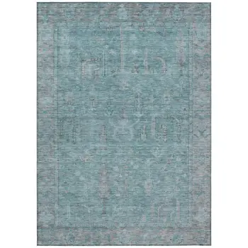 8' X 10' Teal Blue And Gray Oriental Washable Indoor Outdoor Area Rug