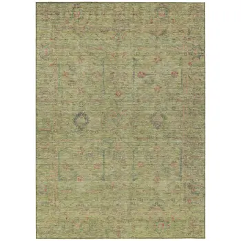 3' X 5' Artichoke Green Pink And Tan Floral Washable Indoor Outdoor Area Rug