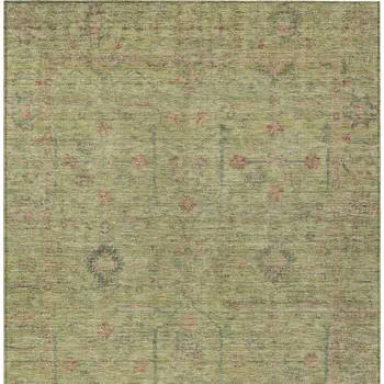 5' X 8' Artichoke Green Pink And Tan Floral Washable Indoor Outdoor Area Rug