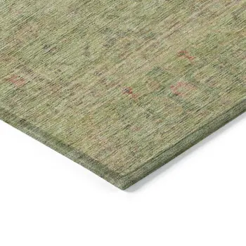 5' X 8' Artichoke Green Pink And Tan Floral Washable Indoor Outdoor Area Rug