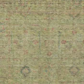 5' X 8' Artichoke Green Pink And Tan Floral Washable Indoor Outdoor Area Rug