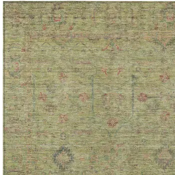 8' X 10' Artichoke Green Pink And Tan Floral Washable Indoor Outdoor Area Rug