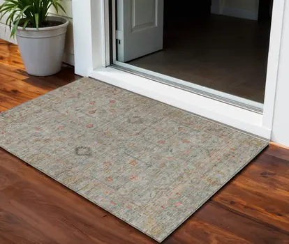 3' X 5' Taupe Terra Cotta And Tan Floral Washable Indoor Outdoor Area Rug