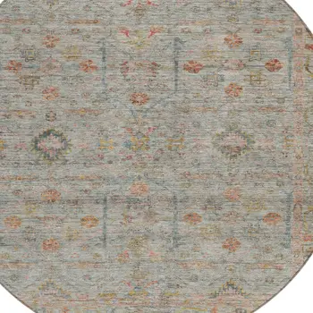 8' Taupe Terra Cotta And Tan Round Floral Washable Indoor Outdoor Area Rug