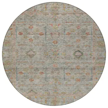 8' Taupe Terra Cotta And Tan Round Floral Washable Indoor Outdoor Area Rug