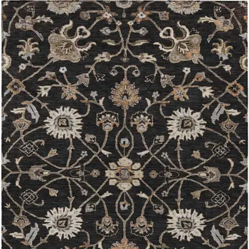 8' X 10' Black Brown And Ivory Floral Washable Indoor Outdoor Area Rug