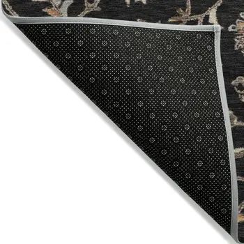 9' X 12' Black Brown And Ivory Floral Washable Indoor Outdoor Area Rug