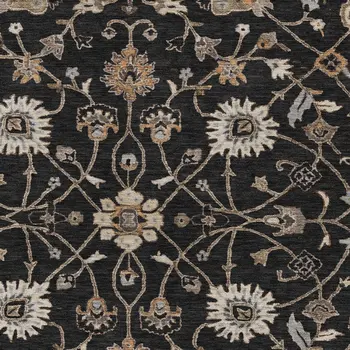 9' X 12' Black Brown And Ivory Floral Washable Indoor Outdoor Area Rug
