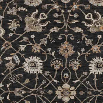 10' X 14' Black Brown And Ivory Floral Washable Indoor Outdoor Area Rug