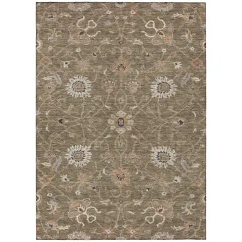8' X 10' Brown Ivory And Coral Floral Washable Indoor Outdoor Area Rug