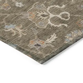 9' X 12' Brown Ivory And Coral Floral Washable Indoor Outdoor Area Rug