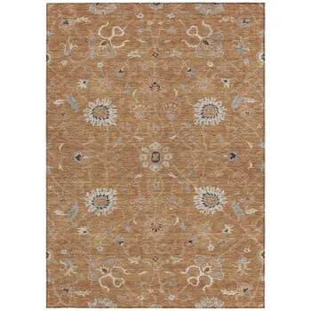 3' X 5' Copper Ivory And Black Floral Washable Indoor Outdoor Area Rug