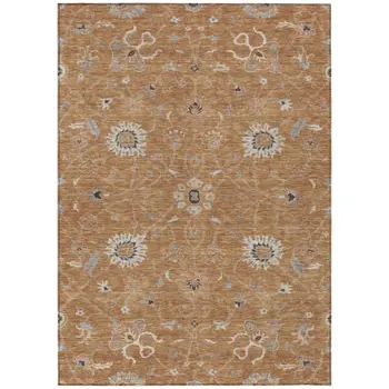 3' X 5' Copper Ivory And Black Floral Washable Indoor Outdoor Area Rug
