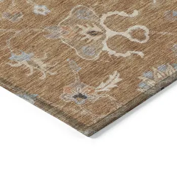 9' X 12' Copper Ivory And Black Floral Washable Indoor Outdoor Area Rug