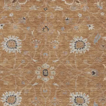 10' X 14' Copper Ivory And Black Floral Washable Indoor Outdoor Area Rug