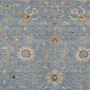 5' X 8' Denim Blue Ivory And Coral Floral Washable Indoor Outdoor Area Rug
