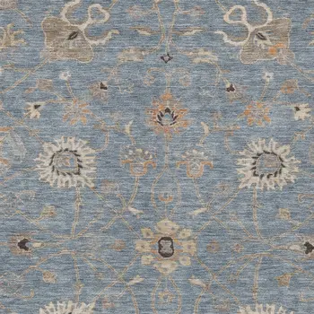 10' X 14' Denim Blue Ivory And Coral Floral Washable Indoor Outdoor Area Rug