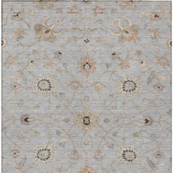 5' X 8' Gray Beige And Coral Floral Washable Indoor Outdoor Area Rug