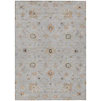 5' X 8' Gray Beige And Coral Floral Washable Indoor Outdoor Area Rug