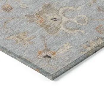 8' Gray Beige And Coral Round Floral Washable Indoor Outdoor Area Rug