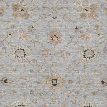 9' X 12' Gray Beige And Coral Floral Washable Indoor Outdoor Area Rug