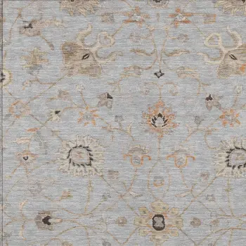 10' X 14' Gray Beige And Coral Floral Washable Indoor Outdoor Area Rug
