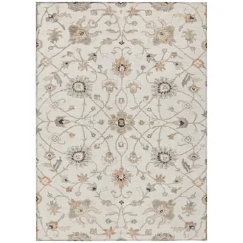 5' X 8' Ivory Brown And Coral Floral Washable Indoor Outdoor Area Rug