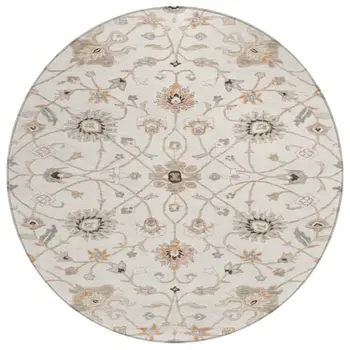 8' Ivory Brown And Coral Round Floral Washable Indoor Outdoor Area Rug