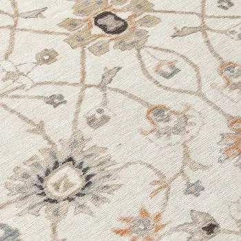 10' X 14' Ivory Brown And Coral Floral Washable Indoor Outdoor Area Rug