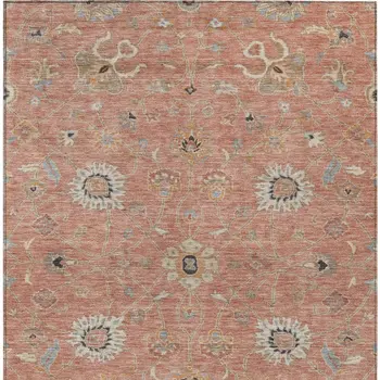 5' X 8' Pink Gray And Beige Floral Washable Indoor Outdoor Area Rug