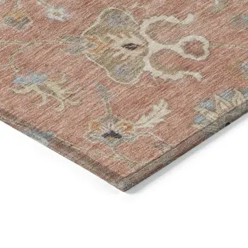 8' X 10' Pink Gray And Beige Floral Washable Indoor Outdoor Area Rug