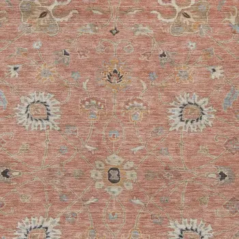 9' X 12' Pink Gray And Beige Floral Washable Indoor Outdoor Area Rug