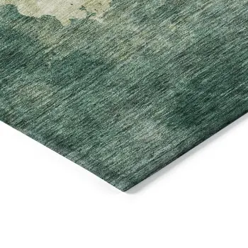 9' X 12' Green And Ivory Abstract Washable Indoor Outdoor Area Rug