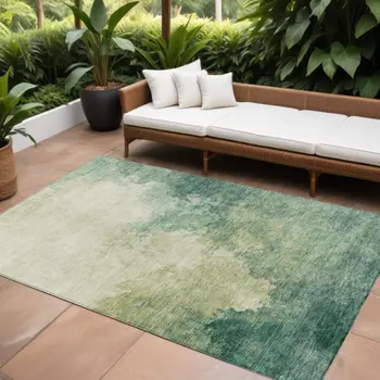 10' X 14' Green And Ivory Abstract Washable Indoor Outdoor Area Rug