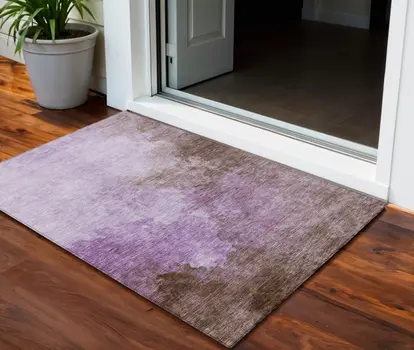 3' X 5' Lavender Brown And Ivory Abstract Washable Indoor Outdoor Area Rug
