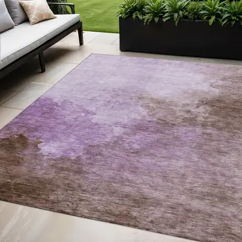 5' X 8' Lavender Brown And Ivory Abstract Washable Indoor Outdoor Area Rug