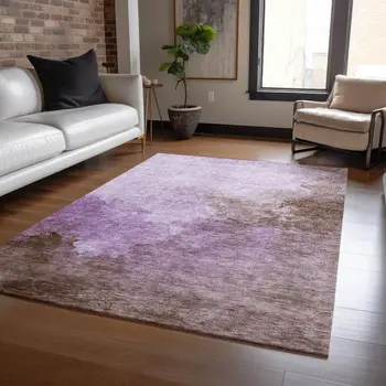 5' X 8' Lavender Brown And Ivory Abstract Washable Indoor Outdoor Area Rug