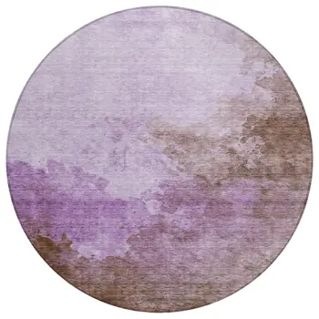 8' Lavender Brown And Ivory Round Abstract Washable Indoor Outdoor Area Rug