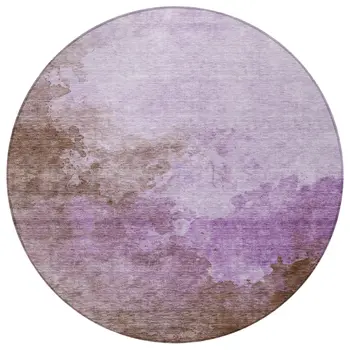 8' Lavender Brown And Ivory Round Abstract Washable Indoor Outdoor Area Rug