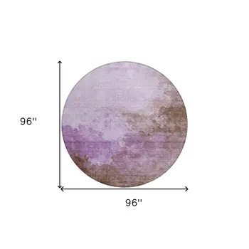 8' Lavender Brown And Ivory Round Abstract Washable Indoor Outdoor Area Rug