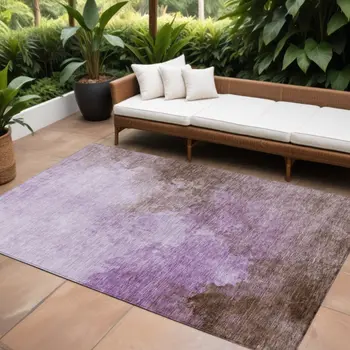 8' X 10' Lavender Brown And Ivory Abstract Washable Indoor Outdoor Area Rug