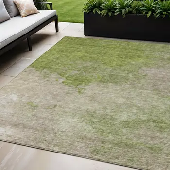 5' X 8' Olive Green And Beige Abstract Washable Indoor Outdoor Area Rug