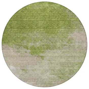 8' Olive Green And Beige Round Abstract Washable Indoor Outdoor Area Rug