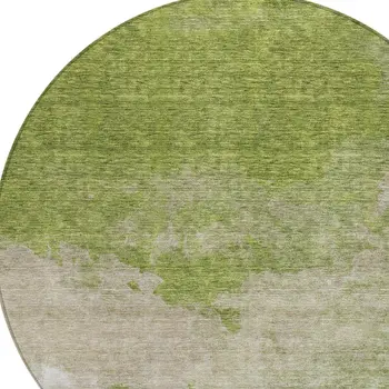 8' Olive Green And Beige Round Abstract Washable Indoor Outdoor Area Rug