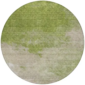 8' Olive Green And Beige Round Abstract Washable Indoor Outdoor Area Rug
