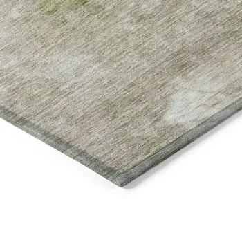 9' X 12' Olive Green And Beige Abstract Washable Indoor Outdoor Area Rug