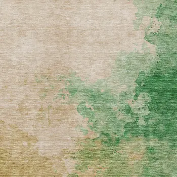 10' X 14' Peach And Green Abstract Washable Indoor Outdoor Area Rug