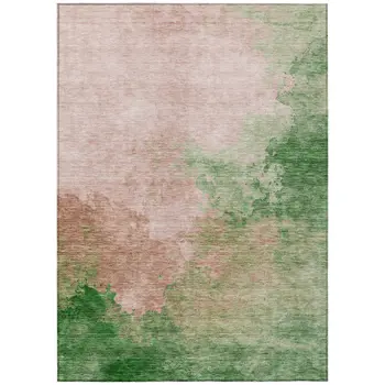5' X 8' Pink And Green Abstract Washable Indoor Outdoor Area Rug