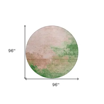 8' Pink And Green Round Abstract Washable Indoor Outdoor Area Rug