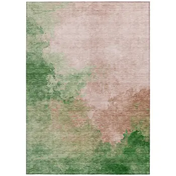 8' X 10' Pink And Green Abstract Washable Indoor Outdoor Area Rug